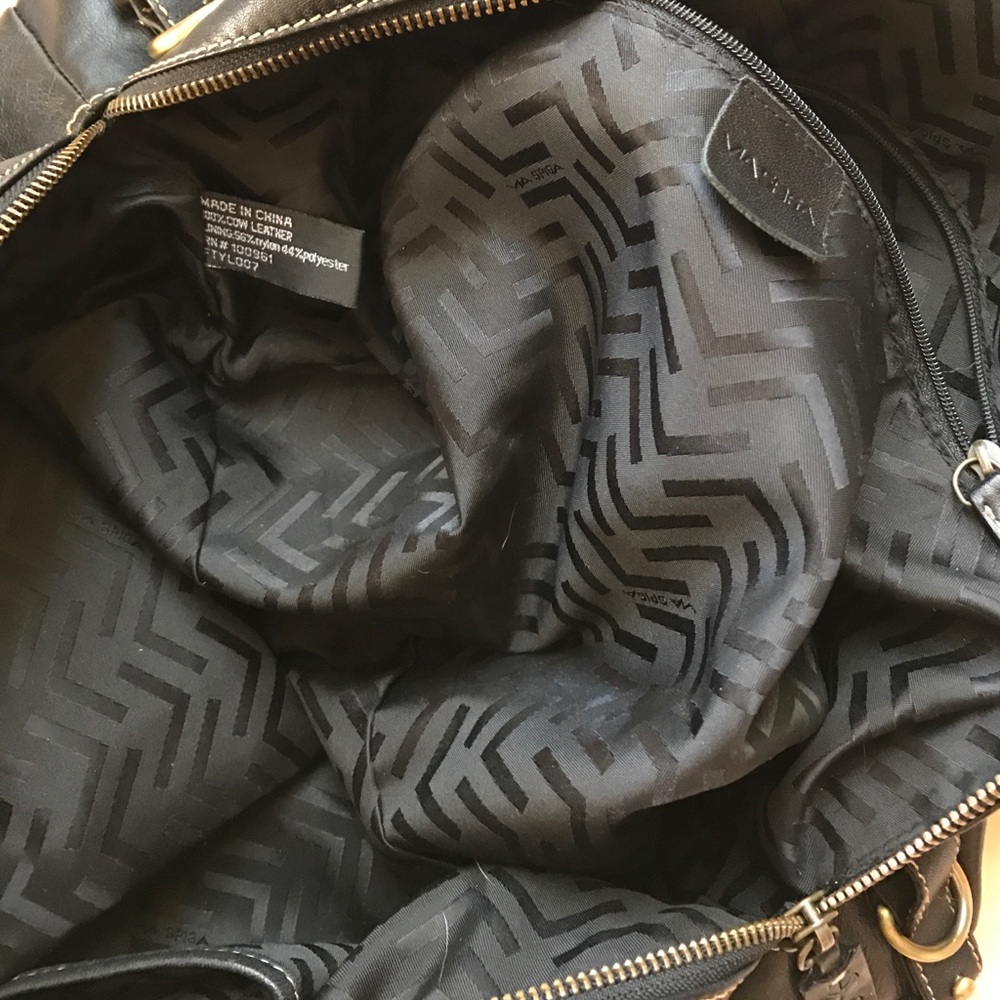 Via Spiga Black Leather Shoulder Satchel with Brass Ring Accents 
9 1/2 by 14” - Picture 5 of 6